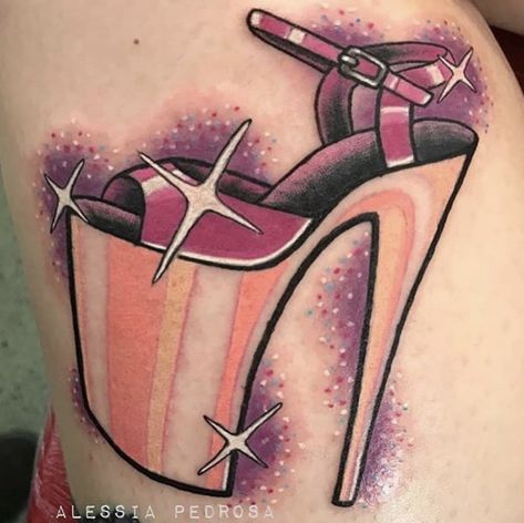 Pleaser Heel Tattoo, High Heel Tattoo, Heel Tattoo, Heels Tattoo, Bratz Tattoo, High Heel Tattoos, Heel Tattoos, College Banner, Mama Tattoo