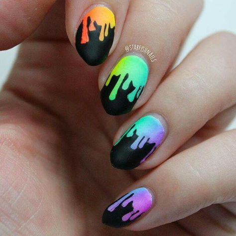 Rainbow Drops Rainbow Drip Nails, Gay Nails Design, Starfish Nails, Men Nails, Pride Nails, Bright Nail Art, Using Stencils, Witchy Nails, Punk Nails