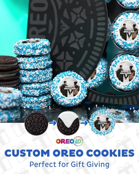 Custom Oreo Cookies, Oreo Party Favors, Customized Oreos, Personalized Oreos, Oreo Gift Ideas, Custom Oreos, Senior Breakfast, Oreo Bars, Graduation Party Diy