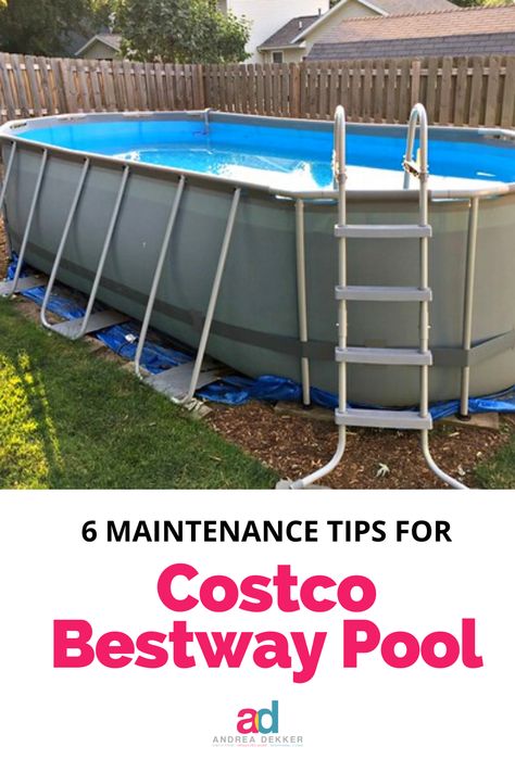 Thinking about buying a Costco pool? We did are here is what we learned, from buying, setting-up to maintaining. Best tips for an above ground backyard pool. I'm Andrea Dekker and I share simple living ideas to simplify your life, organizing tips for your home, fun and activities with kids, simple hacks for clutter-free living spaces, and wholesome fresh recipes. #simplelife #simplerecipes #pool #backyard Costco Pool Ideas, Bestway Above Ground Pool Ideas, Above Ground Rectangle Pool Deck Ideas, Soft Sided Pool Landscaping, Simple Pool Decks For Above Ground Pools, Above Ground Pool Cover Ideas, Above Ground Pool Ideas On A Budget, Temporary Pool Ideas, Intex Pool Ideas Landscaping