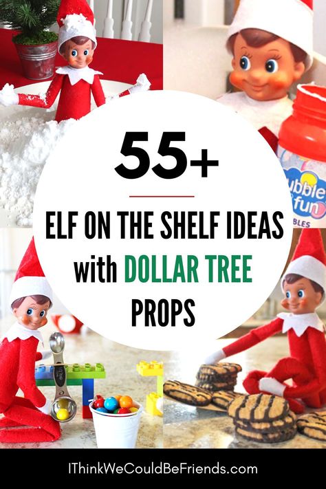 If you're looking for some inspiration for your Elf on the Shelf, we came up with over 55 funny & creative ideas that are quick & easy with a few items that you can grab from your local Dollar Tree (and maybe you already have some of these things anyway!). The kids love it! #elfontheshelf #Christmas #quick #easy #ideas #inspiration #dollartree #kids Dollar Store Elf On The Shelf Ideas, Elf On The Shelf Ideas For Kids Funny Easy, Elf I'm Back, Kid Friendly Elf On The Shelf Ideas, Elf Ideas Easy Creative, Elf On The Shelf Barbie Ideas, Easy Funny Elf On The Shelf Ideas Kids, Elf On The Shelf Party, Funny Elf On The Shelf Ideas For Kids