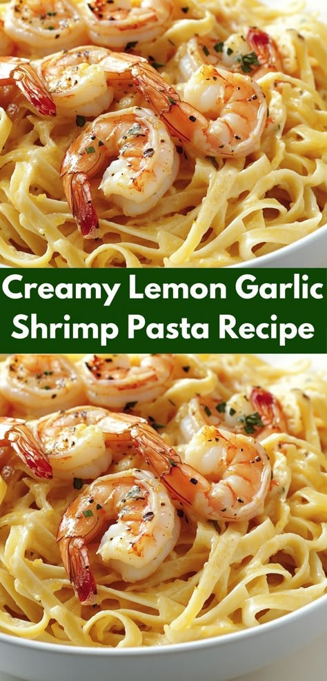 Looking for a quick dinner that impresses? This Creamy Lemon Garlic Shrimp Pasta is your answer. Its vibrant flavors and creamy texture make it an irresistible option for any night of the week. Creamy Lemon Garlic Shrimp, Simple Dinner Ideas For Two, Dinner Ideas For Parties, Quick Dinner Ideas For Two, Family Dinner Ideas Healthy, Garlic Shrimp Pasta Recipes, Lemon Shrimp Pasta, Lemon Pasta Recipes, Shrimp Pasta Recipe