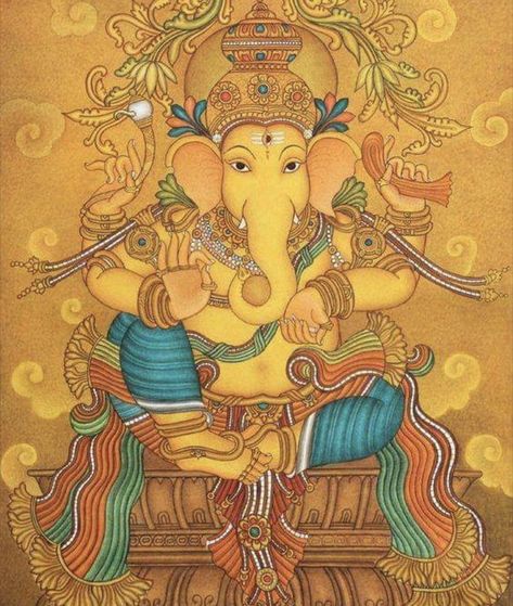 Ganesha Mural Painting, Mural Painting On Canvas, Mural Ganesha, Art Gallery Mumbai, Ganesha Images, Mysore Painting, Indian Contemporary Art, Indian Traditional Paintings, Mural Art Design