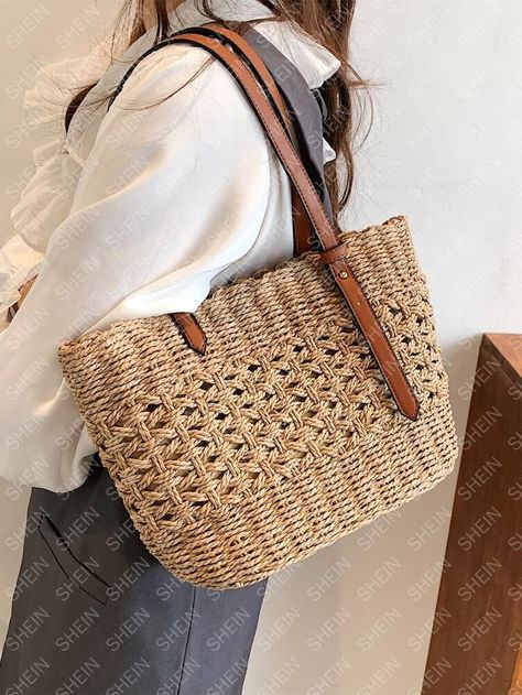 Women Boho Style, Shopping Tote Bags, Summer Purses, Casual Tote Bag, Straw Tote Bag, Summer Tote, Straw Handbags, Bohemian Summer, Bag For Travel