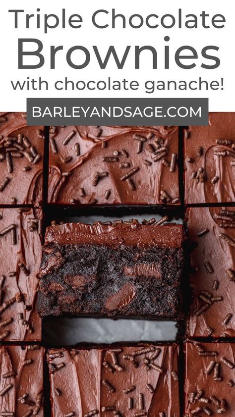 Triple Chocolate Brownies, Homemade Brownie Mix, Moist Brownies, Cake Stall, Brownie Frosting, Chocolate Ganache Frosting, Brownies Recipe Homemade, Ganache Frosting, Types Of Chocolate