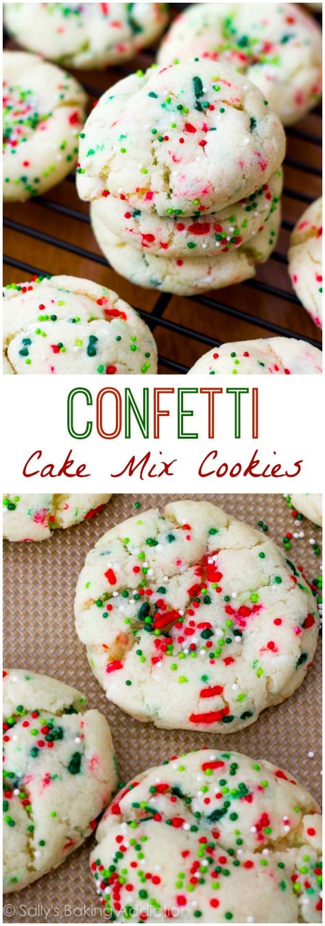 Christmas Funfetti Sugar Cookies by sallysbakingaddiction.com -- these cookies are ready in only 20 minutes! Confetti Cake Mix Cookies, Funfetti Sugar Cookies, Cake Batter Cookies, Cake Mixes, Confetti Cake, Christmas Cookie Exchange, Cookies Christmas, Xmas Cookies, Cake Mix Cookies