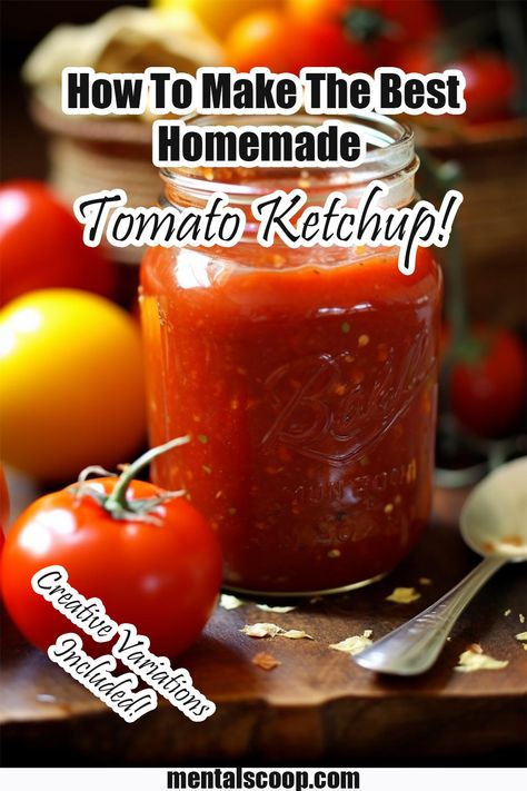 How To Make The Best Homemade Tomato Ketchup! - Mental Scoop Ketchup Recipe Fresh Tomatoes, How To Make Ketchup, Homemade Tomato Ketchup, Tomato Ketchup Recipe, Homemade Ketchup Recipes, Spicy Ketchup, Ketchup Recipe, Fresh Tomato Recipes, Homemade Ketchup