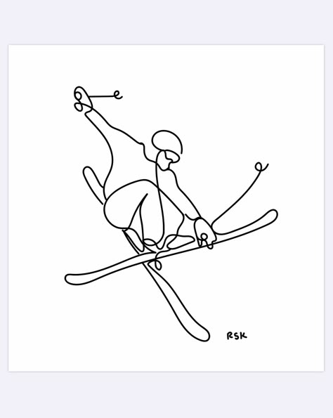 Ski Art Drawing, Skiing Line Art, Skier Drawing Simple, Ski Tattoo Ideas Simple, Ski Tattoo Simple, Skier Tattoo, Ski Tattoo Ideas, Ski Doodle, Skiing Tattoo Ideas