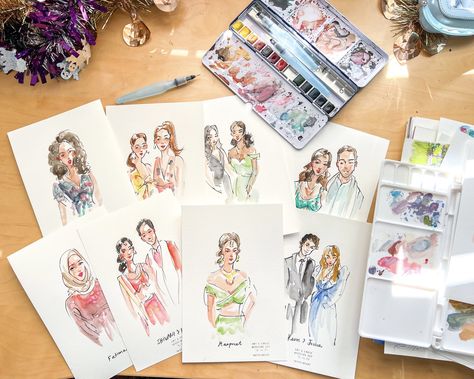 Guest Portrait Info — Fine Artist & Live Event Painter Live Artist At Wedding, Wedding Artist Painting, Live Guest Painting Wedding, Wedding Painter Live, Live Wedding Painting Ceremony, Live Illustration, Event Illustration, Wedding Artist, Wedding Painter