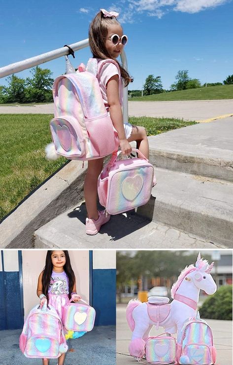 The backpack enough to fit a standard folder or this lunch bag, great for school, daycare. Pretty and fashion rainbow glitter, it will shiny like a pretty rainbow and maximum its charm. #rainbow #backpack Frozen Bedroom, Rainbow Backpack, Rainbow Balloon Arch, Daycare School, Pretty Rainbow, Wallpaper Iphone Disney Princess, Unicorn Backpack, Back To School Bags, Kids Daycare