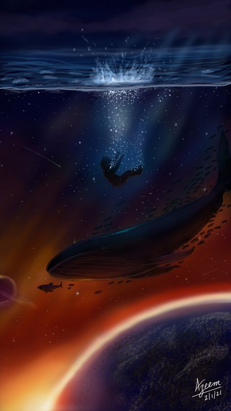 #space #ocean #whale #stars #digitaldrawing #digital #art #artist #artwork Space And Ocean Art, Ocean Drawing Underwater, Fantasy Ocean Art, Deep Ocean Painting, Deep Ocean Art, Space And Ocean, Ocean Fantasy Art, Whale In Space, Ocean In Space