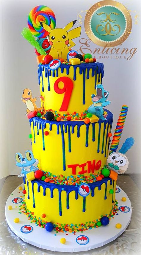 Pikachu Cake Birthdays, Bolo Pikachu, Pokemon Party Decorations, Pokemon Themed Party, Pokemon Cake Topper, Pokemon Birthday Cake, Pikachu Cake, Pokemon Cake, Pokemon Birthday Party