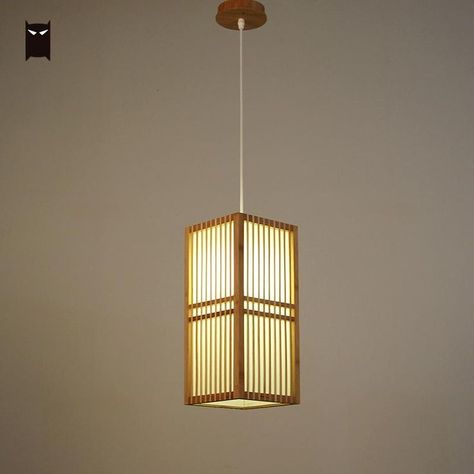 Soleilchat Bamboo Wicker Rattan Square Shade Pendant Light Fixture Japanese Style Single Hanging Ceiling Lamp for Tatami Dining Table Room Bedroom Lamps Ceiling Hanging, Bedroom Lamps Ceiling, Paper Light Shades, Japanese Lighting, Lantern Ceiling Lights, Japanese Lamp, Japanese Lamps, Shade Pendant Light, Japanese Lantern