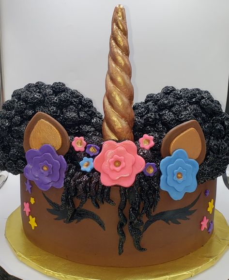 Afro Unicorn Cake, Afro Unicorn Birthday Party, Afro Unicorn Birthday Party Ideas, Afro Unicorn, Afro Unicorn Birthday, Black Unicorn Cake, Football Party Invitations, Unicorn Birthday Party Decorations, Rainbow First Birthday