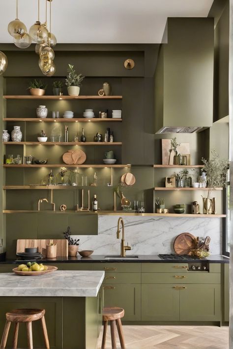 Olive Green Cabinets, Modern Style, Interior Design, Home Decor Green Kitchen Paint, Bright Room Colors, Olive Green Kitchen, Best Wall Paint, Green Kitchen Walls, Best Wall Colors, Color Combinations Home, Paint For Kitchen Walls, Kitchen 2024