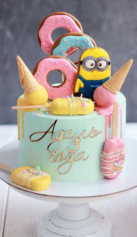 Girls Minion Birthday Party, Minion Birthday Party Girl, Disney Cakes Birthday, Minions Cake Ideas, Cake For 3rd Birthday, Birthday Cake Minion, Minion Theme Cake, Girl Minion Cake, Minion Cake Ideas