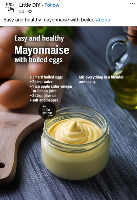 Healthy Mayonnaise, Egg Mayonnaise, Homemade Sauce Recipes, Homemade Mayo, Mayonnaise Recipe, Salad Dressing Recipes Homemade, Homemade Condiments, Condiment Recipes, Homemade Mayonnaise