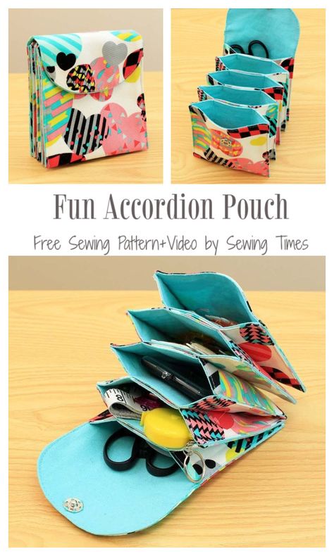 DIY Fabric Accordion Pouch Free Sewing Pattern + Video | Fabric Art DIY Fruit Picking Bag Pattern, Fabric Bags Pattern Free, Caddy Sewing Pattern, Diy Knitting Bag, Accordion Pouch, Fabric Art Diy, Tips Menjahit, Sewing Tutorials Bags, Wallet Sewing Pattern