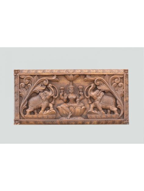 GajaLakshmi With Elephant Wooden Wall Mount Panel Halloween Door Ideas, Indian Main Door Designs, Halloween Door Decorations Classroom, Pooja Door, Pooja Door Design, Wall Carvings, Sofa Design Wood, Main Entrance Door Design, Front Door Design Wood