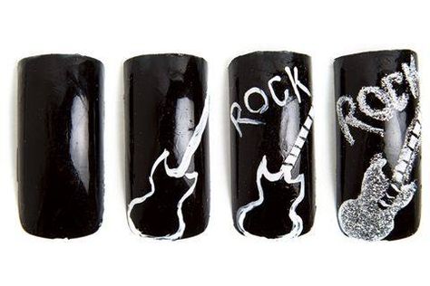 Rock On - Style - NAILS Magazine Acdc Nails, Music Manicure, Rock Nail Art, Rocker Nails, Rock Star Nails, Music Nails, Rock Nails, Concert Nails, Band Nails