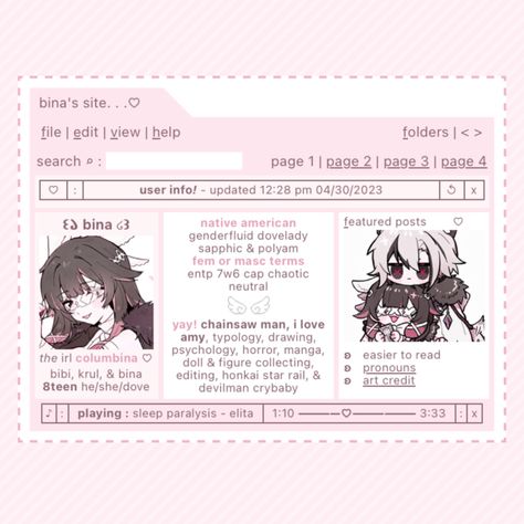 url is mobius.carrd.co ʚ♡ɞ all art is by kyou_039 on twt Aesthetic Carrds, Graphic Design Character, Template Cute, Character Sheet Template, Cute Website, Chaotic Neutral, Sheet Template, Header Banner, Web Graphic Design