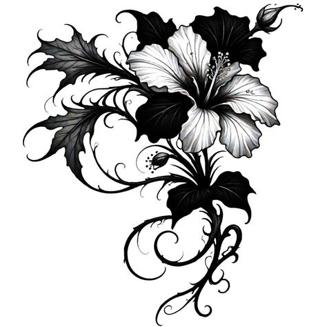 Blacked Out Flower Tattoo, Gothic Flower Tattoo Dark Art, Gothic Flowers Drawing, Goth Floral Tattoo, Gothic Flower Drawing, Creepy Flower Tattoos, Black Work Flower Tattoo, Gothic Flowers Tattoo, Goth Flower Tattoo