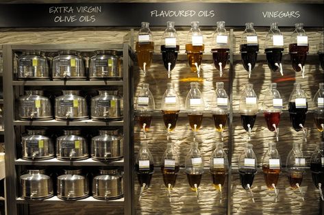 gourmet shops | Open & shut: Gourmet food store Oil & Vinegar opens in Clackamas Town ... Olive Oil Store, Oil And Vinegar Dispensers, Shop Image, Gourmet Food Store, Olive Oil And Vinegar, Flavored Oils, Oil Shop, Store Displays, Shop Interior Design