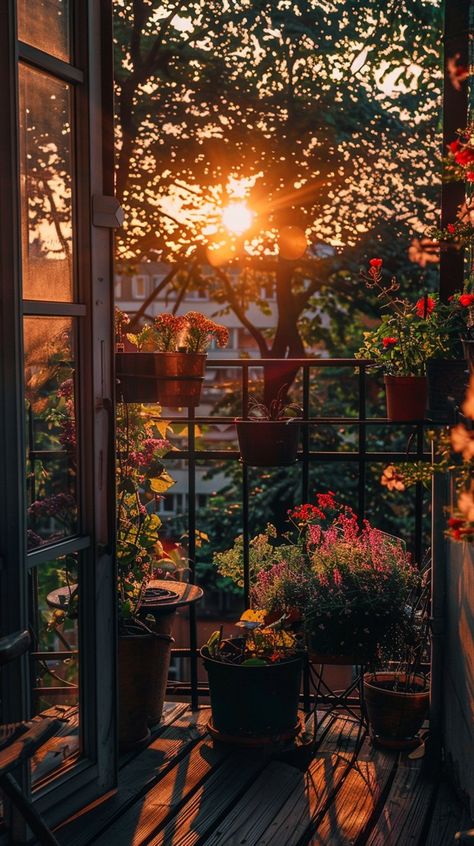 +100 Balcony Garden Ideas to Bloom Your Space - DecorWithEva Balcony Garden Ideas, Window Views, Light Window, Roof Gardens, 2024 Moodboard, Tiny Balcony, Modern Balcony, Balcony Plants, Romantic Retreat