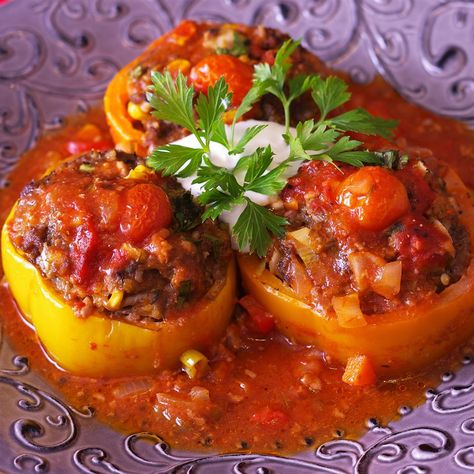 Stuffed Bell Pepper Rings Pepper Rings Recipe, Bell Pepper Rings, Baked Stuffed Peppers, Stuffed Pepper Recipes, Pepper Rings, Stuffed Bell Pepper, Stuffed Peppers With Rice, Pepper Recipes, Bell Pepper Recipes