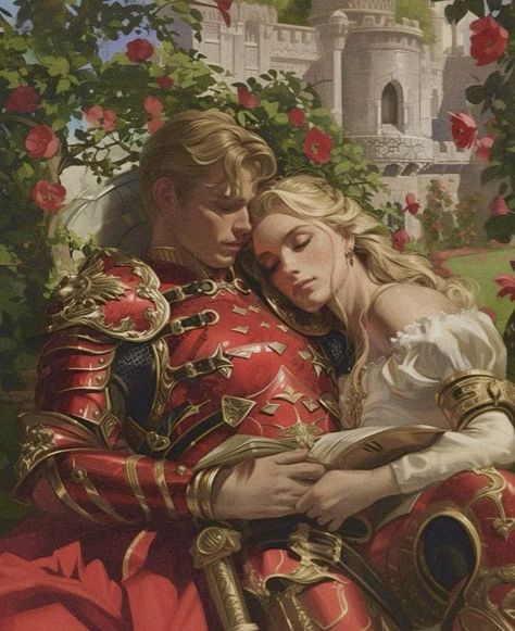 Romantic Medieval Art, Princess And Knight Art, Princess X Knight, Medevil Couple Aesthetic, Couple Portraits Painting, Medieval Love Painting, Royal Portraits Painting Couple, Medieval Couple Painting, Princess And Knight