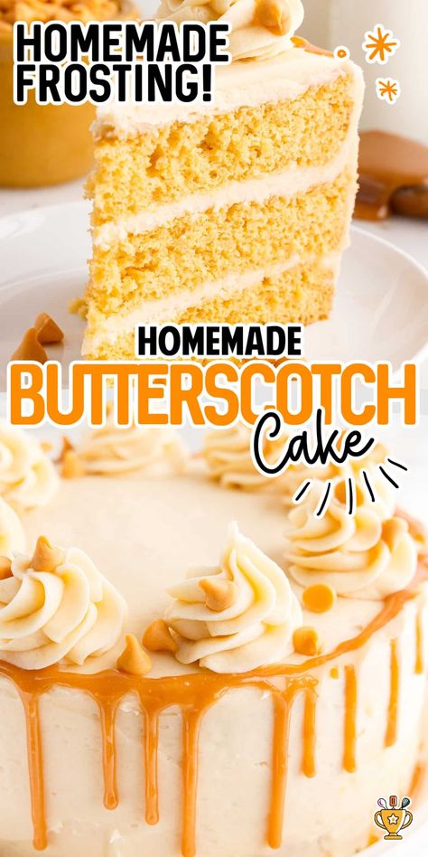 Butterscotch Cake is a rich, moist dessert with creamy frosting that’s perfect for any occasion. This easy recipe delivers indulgent flavor in every bite! Best Icing For Yellow Cake, Butterscotch Frosting Recipe, Butterscotch Cake Recipe, Butterscotch Frosting, Butterscotch Ice Cream, Creamy Frosting, Butterscotch Cake, Baked Dessert, Mixer Recipes