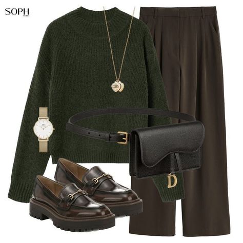 Deep Green Outfit Aesthetic, Green Accent Outfits, Dark Green And Beige Outfit, Dark Green Pants Outfit, Brown Hijab Outfit, Green And Brown Outfit, Green Ootd, Brown Hijab, Green Outfits For Women