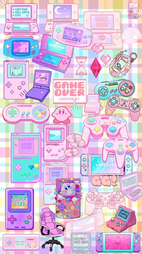 Millenials Aesthetic, Pastel Arcade, Pixel Y2k, Kawaii Arcade, Gamergirl Aesthetic, Cute Phone Ideas, Kawaii Vaporwave, Kidcore Wallpaper, Junk Journaling Ideas