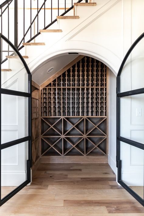 Steel And Glass Doors, Makeshift Kitchen, The Space Under The Stairs, Wine Nook, Under Stairs Wine Cellar, Space Under The Stairs, Wine Room Design, Closet Under Stairs, Glass Wine Cellar