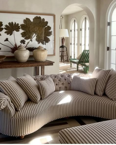 Pamela Pierce, Couch Aesthetic, Striped Couch, Hello Lovely, Luxe Interiors, Living Room Inspo, Interior Inspo, Living Design, Sitting Room