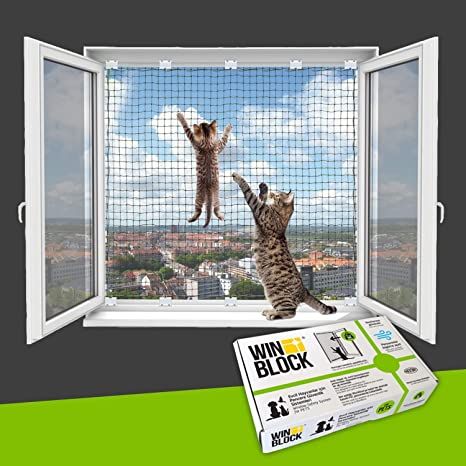 Winblock cat Netting for Window - Anti Fall Window cat Barrier - Balcony Netting for Pets - Steel net PVC Coated Window Screen mesh -Suitable for Most Windows, Screws Included (31.5 x 55 in) Cat Netting, Window Safety, Window Protection, Window Mesh Screen, Fall Windows, Cat Proofing, Cat Window, Pvc Windows, Safety Net