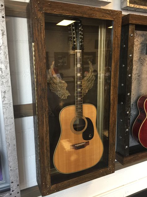 Guitar Shadow Box Ideas, Guitar Display Case, Guitar Display, Flowering Succulents, Guitar Room, Diy Shadow Box, Guitar Stands, Desktop Setup, Guitar Stand