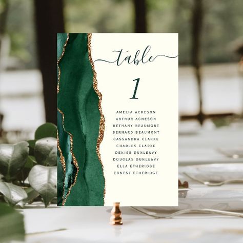 Emerald Green Gold Agate Ivory Wedding Table Number Blue Wedding Colour Theme, Word Table, Modern Wedding Table, Pale Blue Wedding, Wedding Reception Guest, Geode Wedding, Handwriting Script, Agate Wedding, Elegant Modern Wedding