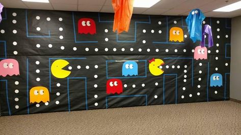 Power Up Vbs, Game Vbs, Twists And Turns Vbs, Pac Man Party, Video Game Party Decorations, 80s Party Decorations, 80s Birthday Parties, Video Game Decor, 80s Theme Party