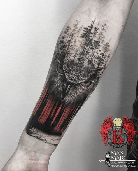 Natur Tattoo Arm, Tatuaje Cover Up, Owl School, Cool Shoulder Tattoos, Nature Tattoo Sleeve, Tattoo On Forearm, Mens Shoulder Tattoo, Forest Tattoos, Owl Tattoo Design