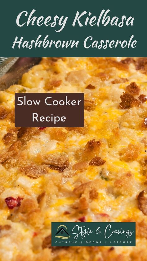 Delicious slow cooker receipe for a cheesy kielbasa hashbrown casserole. Yummy comfort food, easy to make Slow Cooker Cheesy Kielbasa Hashbrown, Cheesy Kielbasa Hashbrown Casserole, Kielbasa Hashbrown Casserole, Kielbasa Hashbrown, Cheesy Kielbasa, Condo Kitchens, Hashbrown Casserole, Hash Brown Casserole, Slow Cooker Recipe