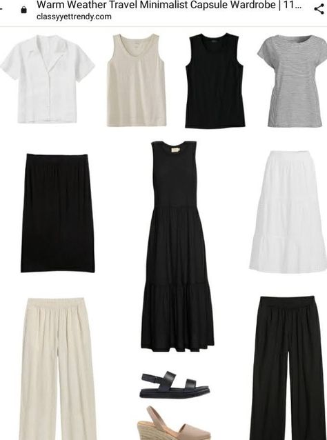 French Travel Capsule Wardrobe, Hot Weather Minimalist Outfit, Summer Minimalist Capsule Wardrobe, Long Weekend Capsule Wardrobe, Summer Travel Capsule Wardrobe 2024, Plus Size Travel Capsule Wardrobe, What To Wear In Europe In Summer, Capsule Wardrobe 2024 Spring, 10 Day Travel Wardrobe Summer