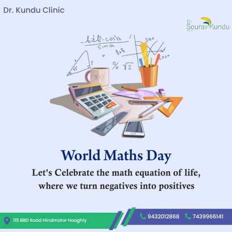 🧑‍💻"World Maths Day 2024 celebrates the joy and importance of mathematics with engaging activities and challenges for students worldwide. This global event fosters a love for numbers, problem-solving, and critical thinking through fun and interactive math games. Visit Dr kundu clinic now!" ☛ Book your consultation today ✅ For Appointments: +91 74399 66141 ✅ Our Website: https://drkunduclinic.com/ ✅ Our Address: Block B, Hindmotor Plaza, 115, BBD Rd, beside Co-Operative Bank, Hindmotor, West ... Importance Of Mathematics, Interactive Math Games, National Mathematics Day, World Maths Day, Mathematics Day, Maths Day, Happy Birthday Quotes For Friends, Festival Celebration, Block B