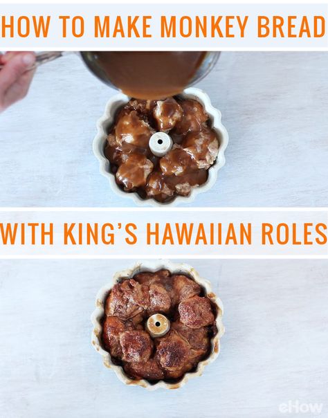 Monkey Bread Hawaiian Rolls, Kings Hawaiian Monkey Bread, King's Hawaiian Recipes, Hawaiian Roll Monkey Bread, Monkey Bread With Hawaiian Rolls, Desserts With Hawaiian Rolls, Uses For Hawaiian Sweet Rolls, Kings Hawaiian Rolls Dessert Recipe Ideas, Kings Hawaiian Dessert