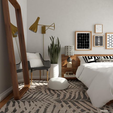 Carpeted Apartment Bedroom Ideas, Mid Century Style Bedroom, Mid Century Bedroom Design, Eclectic Bedroom Design, Geek Home Decor, Mid Century Bedroom, Modern Style Bedroom, Bedroom Redo, Mid Century Modern Bedroom