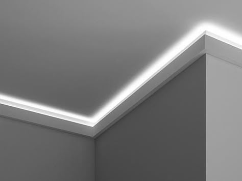 Cornice for indirect light Cove Lighting Ceiling, Ceiling Coving, Hidden Lighting, Ceiling Trim, Led Decoration, Ceiling Design Living Room, Cove Lighting, Suspended Ceiling, Indirect Lighting