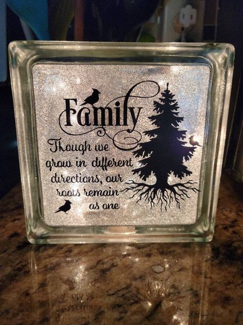 Glass Blocks made to order, can choose from multiple colors, fonts and more. Lighted Glass Blocks Diy, Charger Plate Crafts, Glass Block Crafts, Lighted Glass Blocks, Brick Decor, Family Quote, Flower Shadow Box, Diy Blocks, 3d Shadow Box