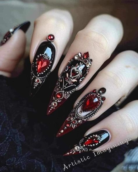 Gothic Nail Art, Art Deco Nails, Gothic Nails, Goth Nails, Black Nail, Christmas Nail Designs, Dope Nails, Creative Nails, Long Acrylic Nails