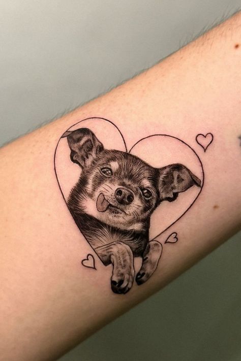 Small Dog Tattoos Chihuahua Memorial Dog Tattoos, Dog Portrait Tattoo Ideas, Chihuahua Tattoo Ideas, Tattoos For Dogs, Portrait Tattoo Ideas, Chihuahua Tattoo, Dog Portrait Tattoo, Small Dog Tattoos, Portrait Tattoos