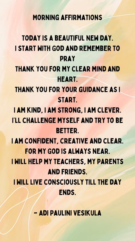 Preschool Morning Mantra, Daily Affirmations For My Son, Kids Morning Affirmations, Godly Affirmations For Kids, Affirmations For Kids Before School, Affirmations For Teenage Son, Daily Affirmations For Teenage Girl, Morning Prayers For Kids, Positive Quotes For Children